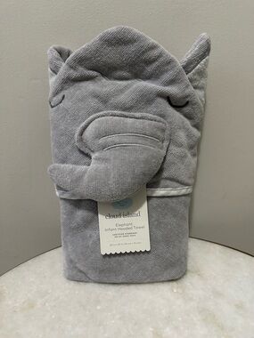 Cloud Island Gray Elephant Infant Hooded Bath Towel Gray 30"x30" Terry Cotton